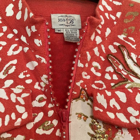 Just B Sweater Floral Cardigan w/ Rhinestones Zipper - Picture 2 of 7